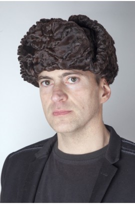 Dark brown karakul lamb fur hat, Russian style